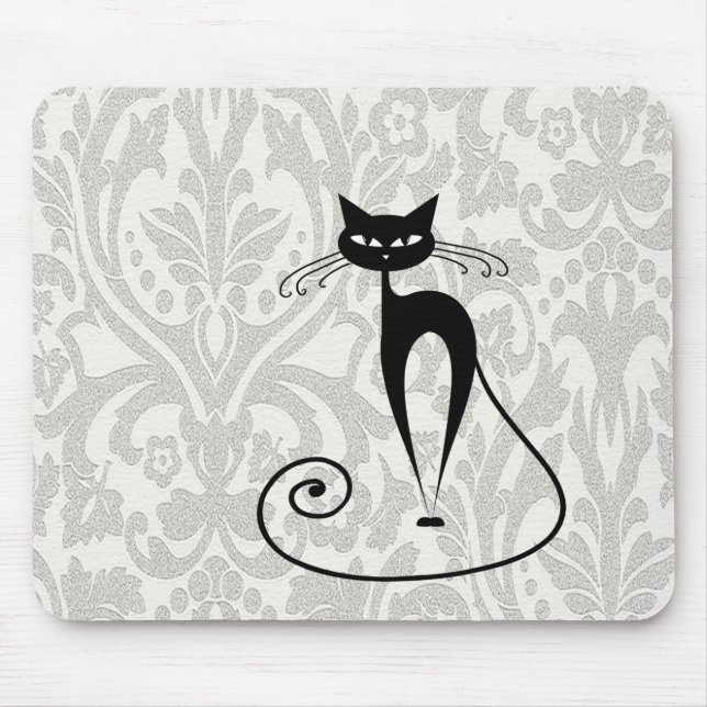 Elegant  black cat damask mouse pad (Front)