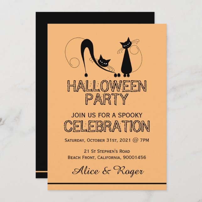 Elegant Black Cat, Halloween Party Invitation (Front/Back)