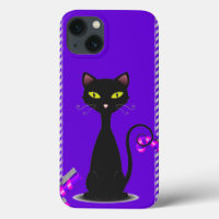 Elegant Black Cat Illustration with Green Eyes