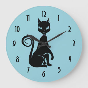 Elegant Black Cat Large Clock