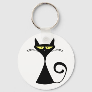 Elegant Black Cat Minimalist Art Key Ring