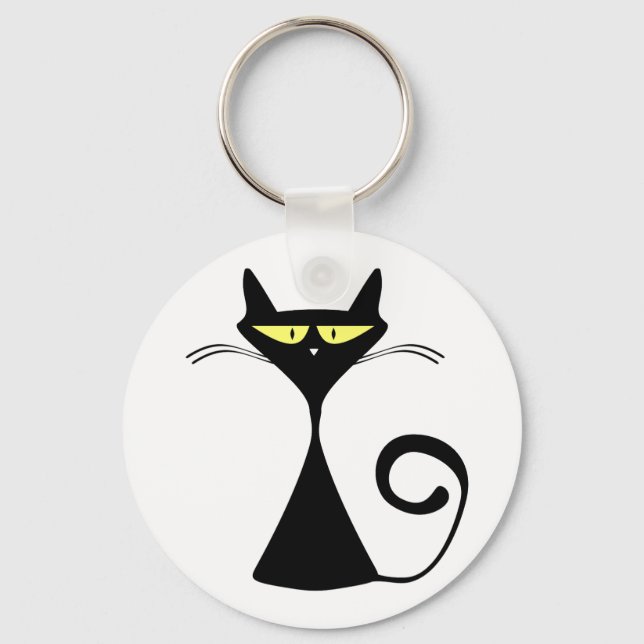Elegant Black Cat Minimalist Art Key Ring (Front)