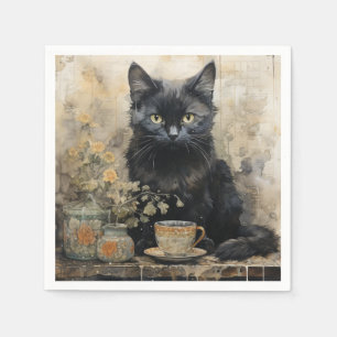 Elegant Black Cat Napkin