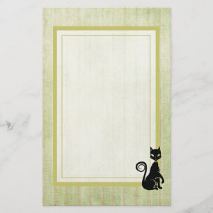 Elegant Black Cat On a Faded Striped Background Stationery