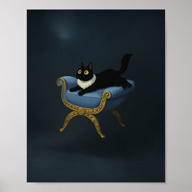 Elegant Black Cat on Blue Chaise Lounge – Ghibli Poster (Front)