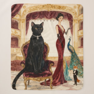 Elegant Black Cat Opera Night Vintage Animal Art Sherpa Blanket