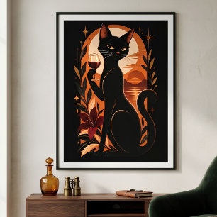 Elegant Black Cat Retro Art Deco Minimalist Poster