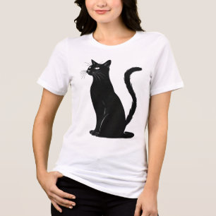 Elegant Black Cat Silhouette Graphic - Minimalist  Tri-Blend Shirt
