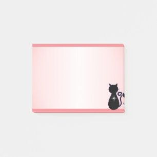 Elegant Black Cat Silhouette on Pink Post-it Notes