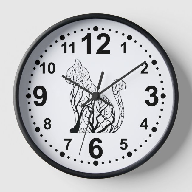 Elegant Black Cat Silhouette Wall Clock (Front)