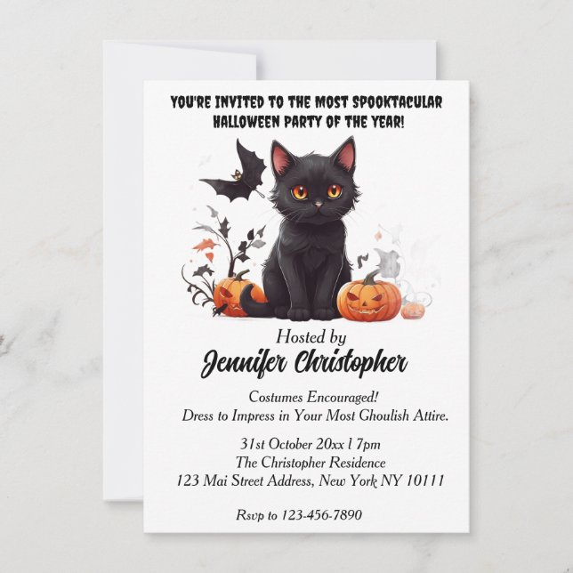 Elegant Black Cat spectacular Halloween party  Invitation (Front)