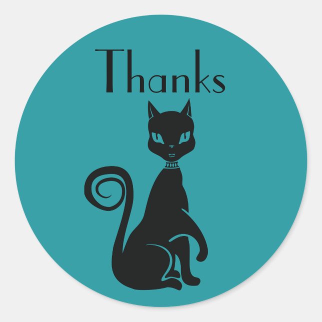 Elegant Black Cat Thank you Classic Round Sticker (Front)