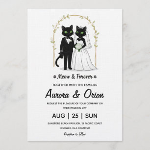 Elegant black cat wedding invitation