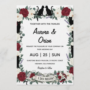 Elegant black cat wedding invitation