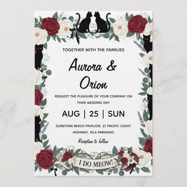 Elegant black cat wedding invitation (Front)