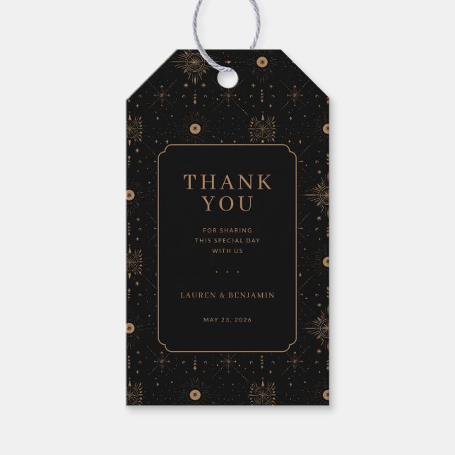 Elegant Black Celestial Gold Gift Tags (Front)