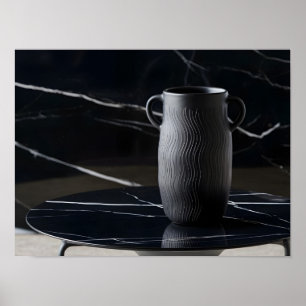 Elegant Black Ceramic Vase on Black Marble Table Poster