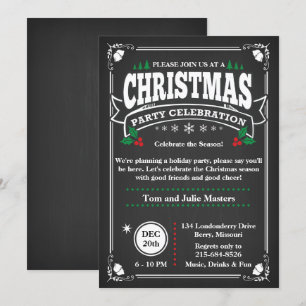 Elegant Black Chalkboard Christmas Party Invitation