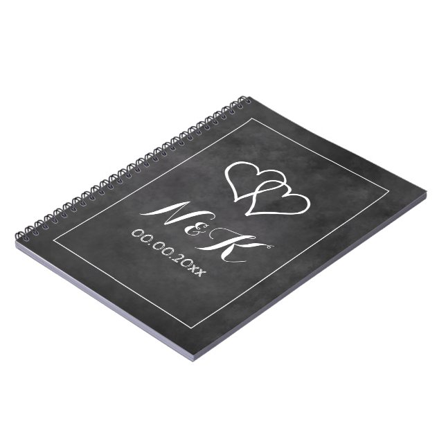 Elegant black chalkboard custom wedding notebook (Left Side)