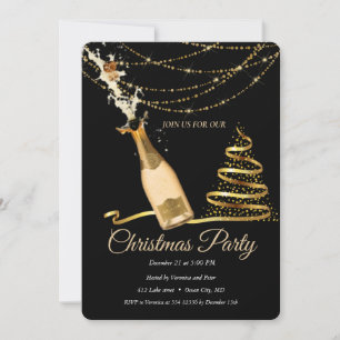 Elegant Black Champagne  Christmas Tree Invitation