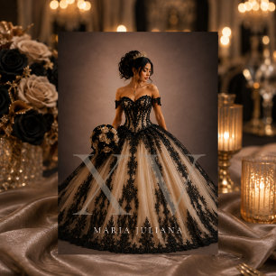 Elegant Black Champagne Gold Quinceañera Invitation