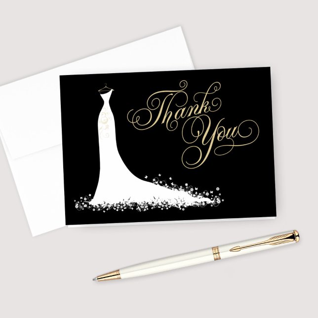 Elegant Black Champagne Wedding Gown Bridal Shower Thank You Card (Creator Uploaded)