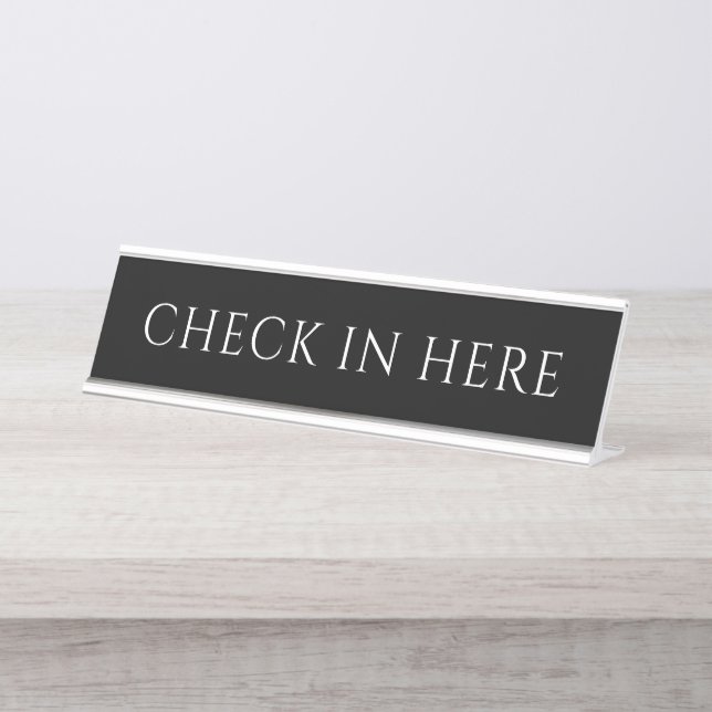 Elegant Black Check In Name Plate (Front)