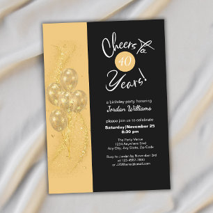 Elegant Black Cheers to 40 Years Birthday Party Invitation