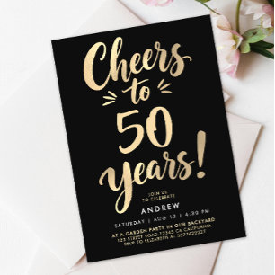 Elegant Black Cheers To Fifty Years Gold Script  Invitation