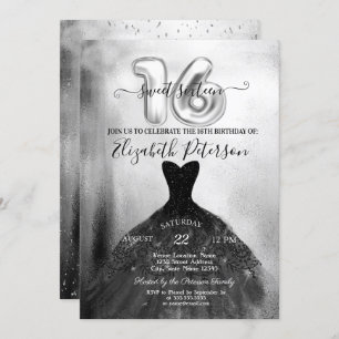 Elegant Black Chic Dress Silver Sweet 16 Party Invitation