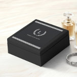 Elegant Black Chic Modern Initial Monogram Wedding Gift Box<br><div class="desc">This monogrammed wooden jewellery box for her is the perfect blend of elegance and modern sophistication. Designed to hold and organise her most treasured pieces, this jewellery box features a striking Greek key pattern border accent that adds timeless style. Whether it’s for a wedding, birthday, or anniversary, this personalised box...</div>