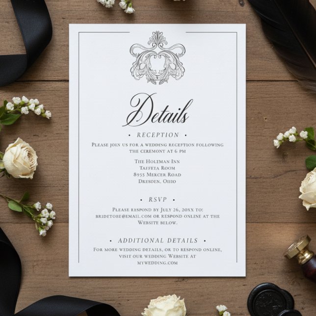 Elegant Black Chinoiserie Bird Crest Wedding Enclosure Card (Creator Uploaded)