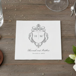 Elegant Black Chinoiserie Bird Crest Wedding Napkin