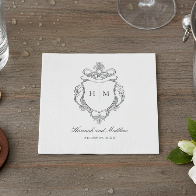 Elegant Black Chinoiserie Bird Crest Wedding Napkin (Creator Uploaded)