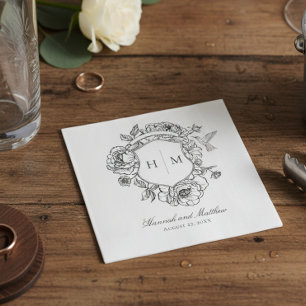 Elegant Black Chinoiserie Bird Crest Wedding Napkin