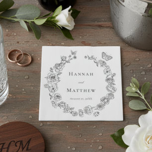 Elegant Black Chinoiserie Bird Crest Wedding Napkin