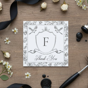 Elegant Black Chinoiserie Bird & Crest Wedding Thank You Card