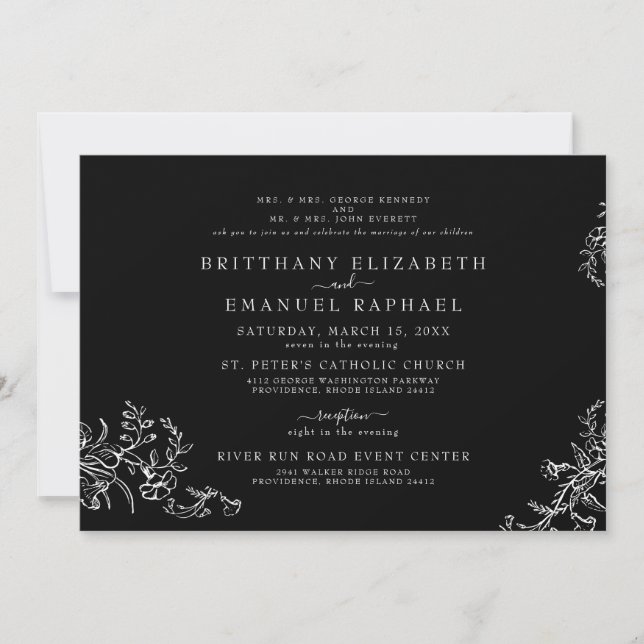 Elegant Black Chinoiserie Both Parents Wedding  Invitation (Front)