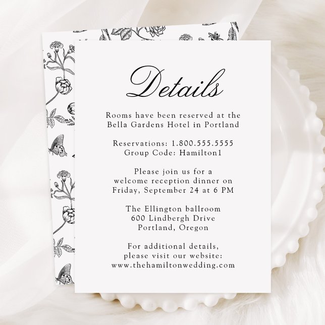 Elegant Black Chinoiserie Floral Wedding Details Enclosure Card (Creator Uploaded)
