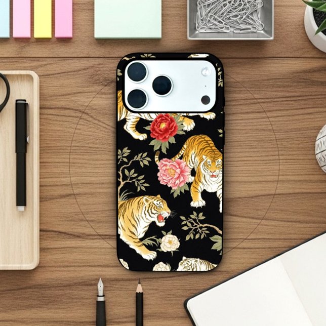 Elegant Black Chinoiserie Tiger and Peony Pattern (Creator Uploaded)