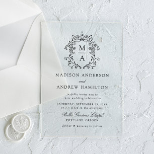 Elegant Black Chinoiserie Victorian Floral Wedding Acrylic Invitations