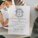 Elegant Black Chinoiserie Victorian Wedding Vellum Invitations<br><div class="desc">Introducing our Elegant Black Chinoiserie Victorian Floral vellum wedding invitations, where timeless elegance meets delicate beauty. This sophisticated design features intricate black chinoiserie motifs surrounding the couple's monogram initials, paired with Victorian floral accents, all set against a luxurious sheer vellum background. The subtle calligraphy accents add a touch of refinement,...</div>
