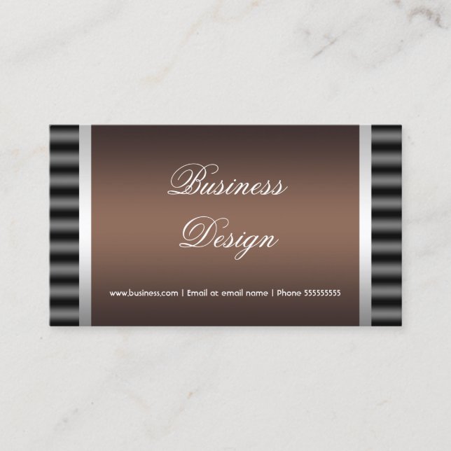 Elegant Black Chocolate Brown Grey Silver Design 2 Business Card (Front)