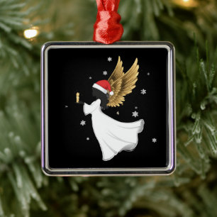 Elegant Black Christmas Angel with Golden Wings Metal Ornament
