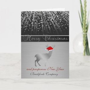 Elegant Black, Christmas Deer Santa Hat,Corporate Holiday Card