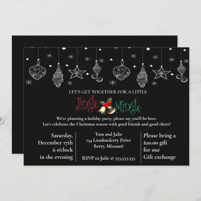 Elegant Black Christmas Design Invitation (Front/Back)