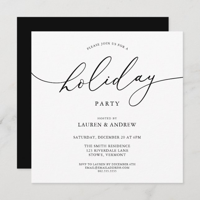 Elegant Black Christmas Holiday Party Invitation (Front/Back)
