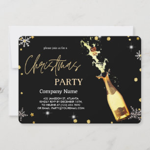 Elegant  Black Christmas Luxury Champagne Invitation