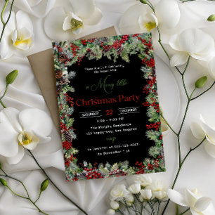 Elegant Black Christmas Party Invitation