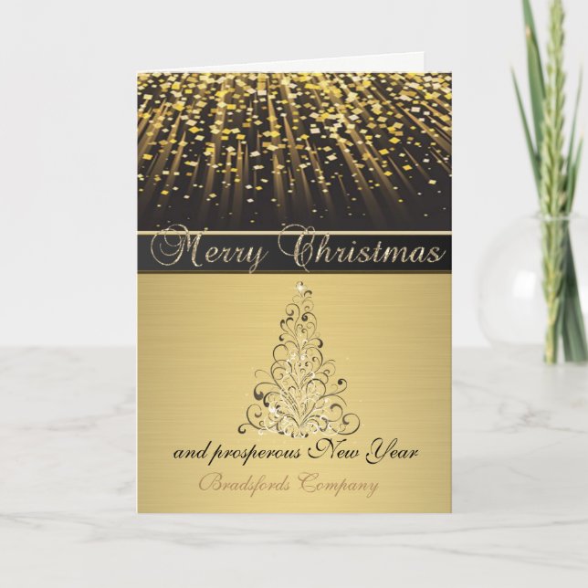 Elegant Black, Christmas  Tree,Corporate Holiday Card (Front)